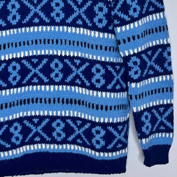 Lambswool Vtg Chilean Sweater Blue Fair Isle Hand Knit Ski Aztec Tribal Sz Small - Picture 2 of 7